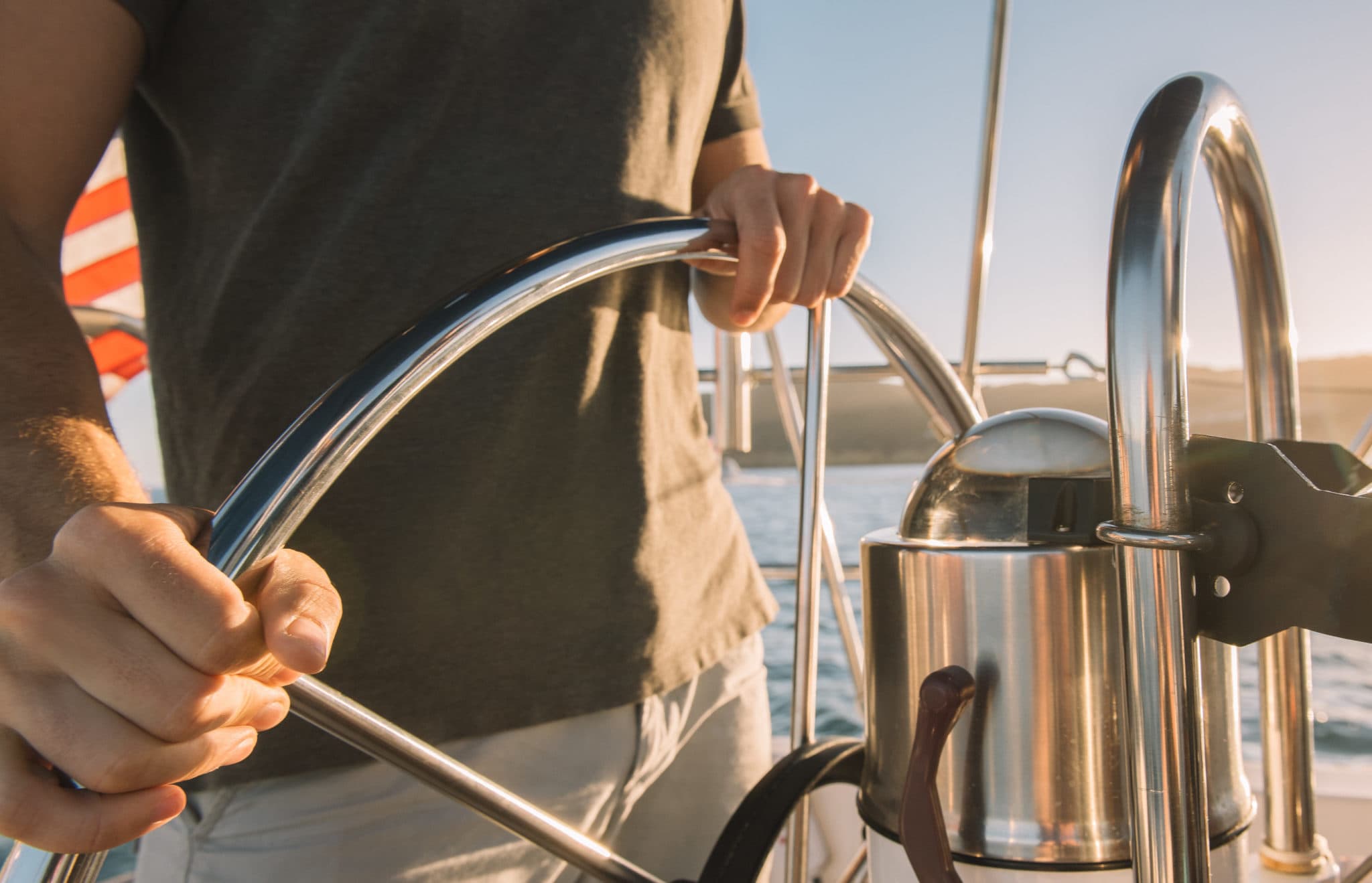 Learning to sail at the helm on San Diego Bay